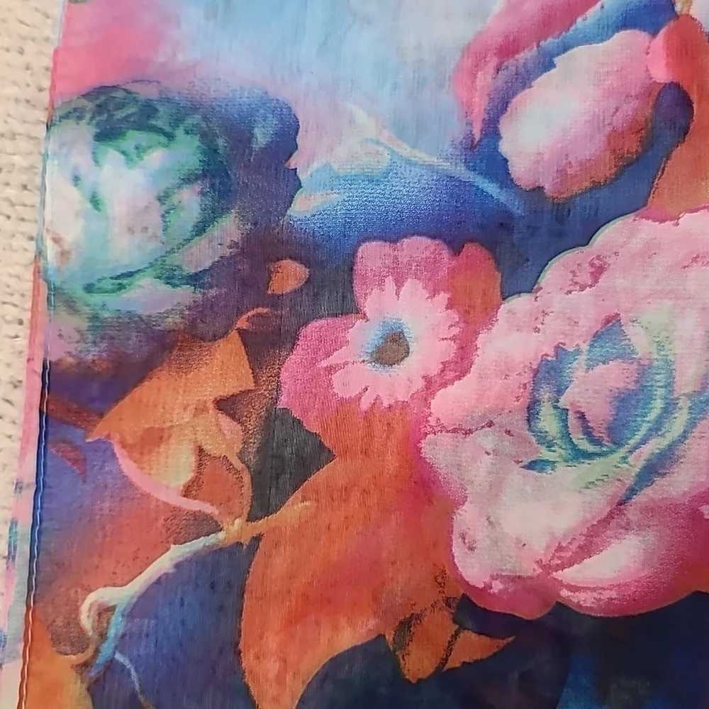 Unbranded Flowy Vibrant Floral Sheer Chiffon Classic Oblong Scarf Bl/Pnk Multi